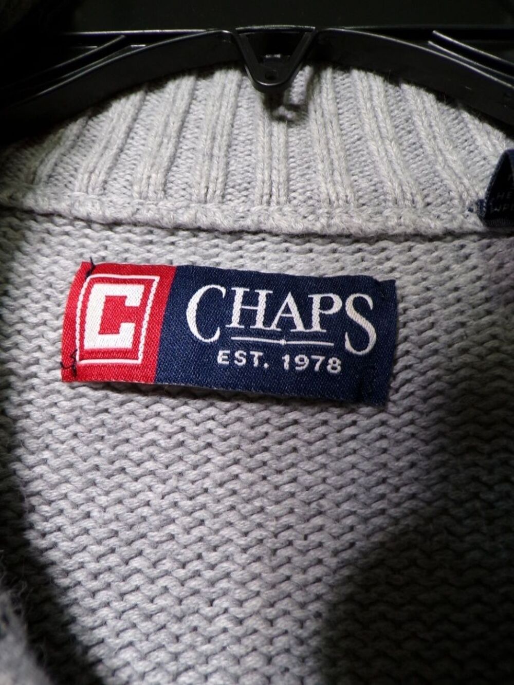 Chaps Men's Large 1/4 Zip Mock Neck Cotton Sweater Light Gray L - Picture 3 of 5